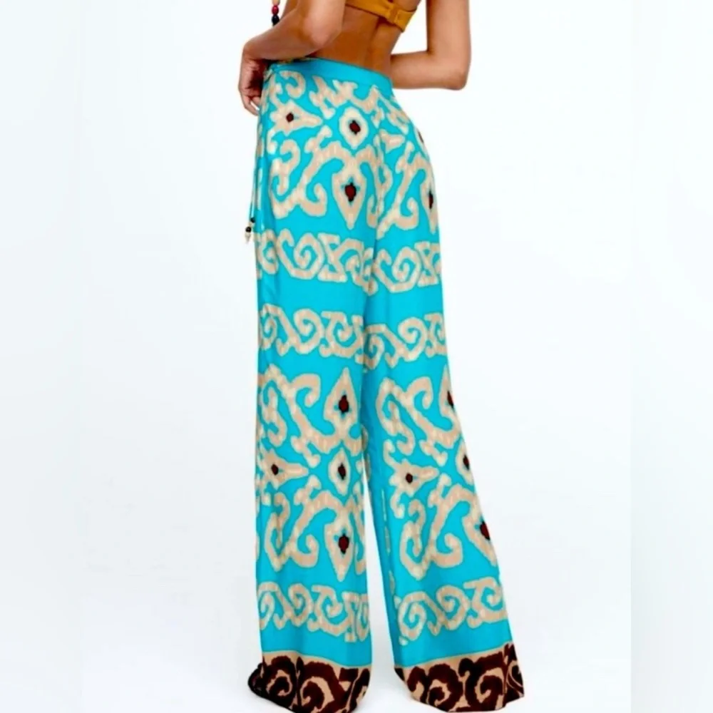 Zara Palazzo Lightweight Printed High Waisted Pants Women’s Size Large (NWOT)